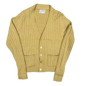 Vintage 1970s Sears Cable Knit Cardigan Sweater Yellow Medium